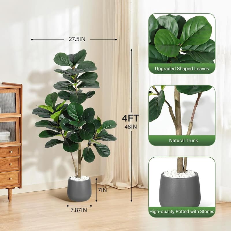 Artificial Fiddle Leaf Fig Tree with Black Planter Pot for Home Decor