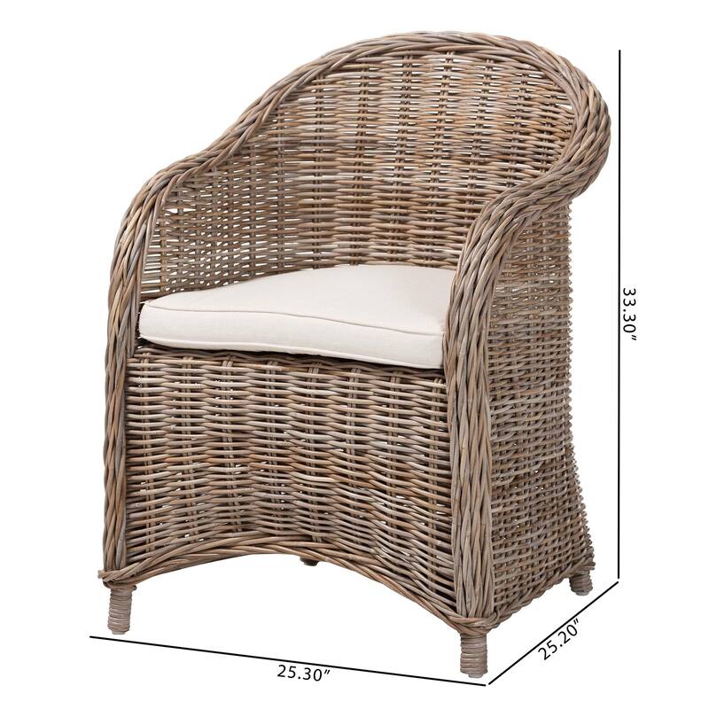 Amanda Natural Rattan Armchair - Handwoven Wicker Barrel Chair with Removable Cushion, Coastal Boho Style Accent Seating