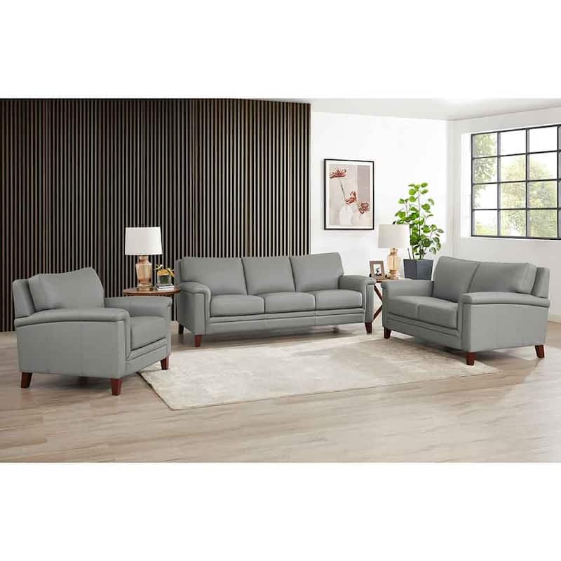 Hydeline Westcott Top Grain Leather Sofa Loveseat and Chair Set with Memory Foam and Springs