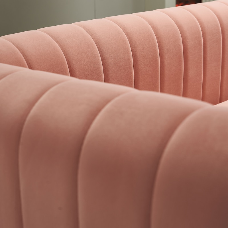 Velvet Sofa Couch 84.25" with Channel Tufting and Polished Gold Legs, Modern Living Room Style