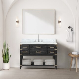 Lexora Norwalk Bath Vanity, Carrara Marble Top, Faucet Set, and Mirror