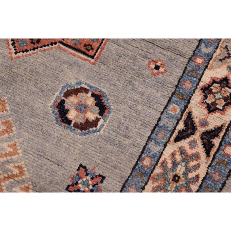 Bohemian Kazak Josiah Light Blue/Natural Wool Runner - 2'3'' x 5'9''