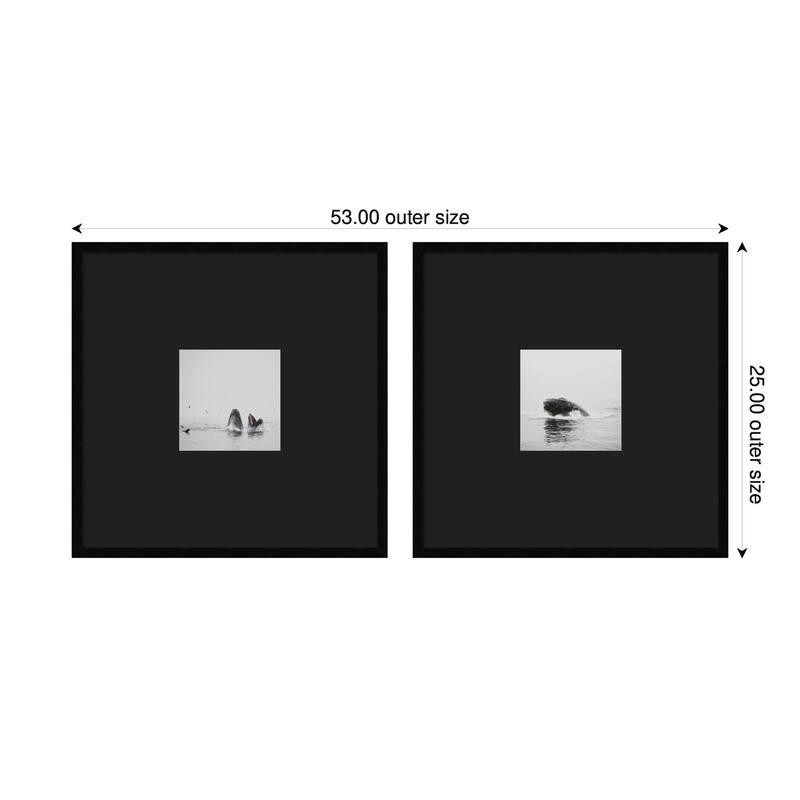 Kate and Laurel Humpback Whale 2 Piece Framed Wall Art Print Set by Laura Evans Black Mat