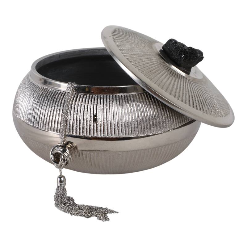 Aluminum Agate Decorative Object Stylish Lidded Textured Sculpture