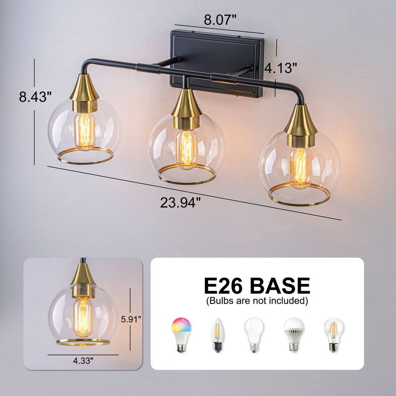 Starsky 3/4 Lights Modern Vanity Light Clear Globe Glass Shades