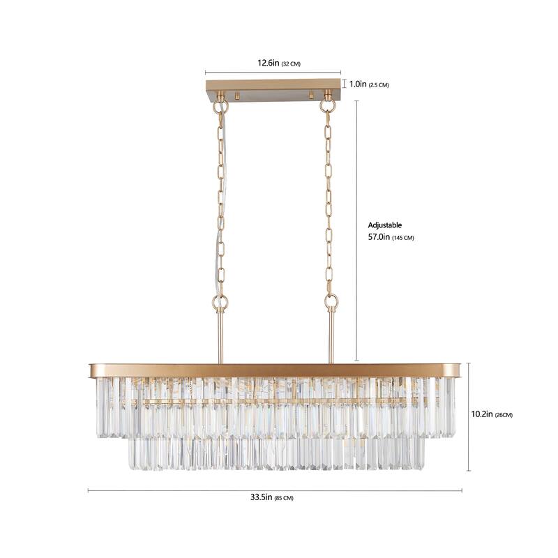 Rectangular Crystal Chandelier Adjustable,E12 Modern Industrial Crystal Lights, (Bulb Not Included)