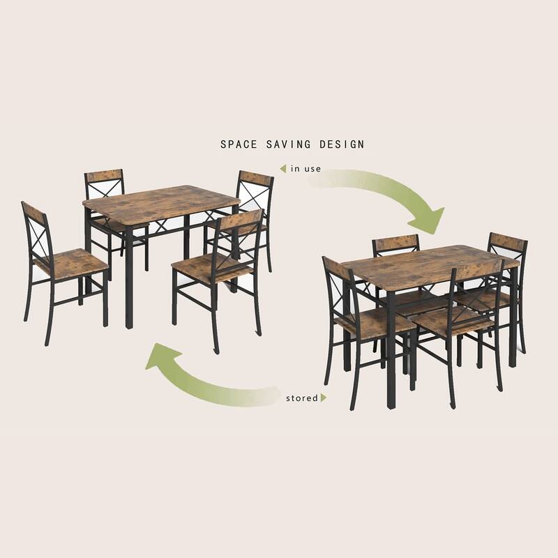 Kitchen Table Set for 4, Dining Table and Chairs, Rectangular Dining Room Table Set with 4 Metal and Wood Chairs