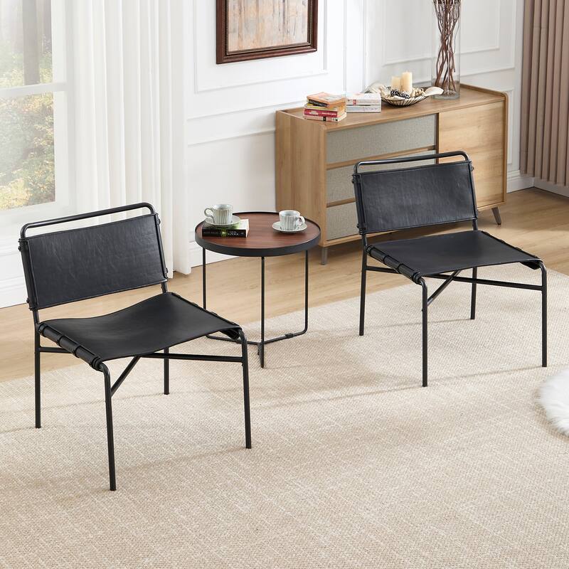 PU Retro Leisure Chairs (Set of 2) - Black