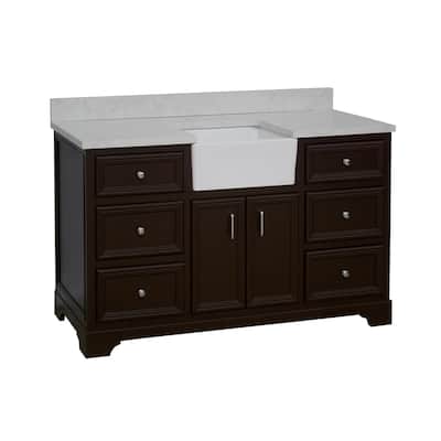 KitchenBathCollection Zelda 60" Single Farmhouse Bathroom Vanity with Engineered Carrara Top