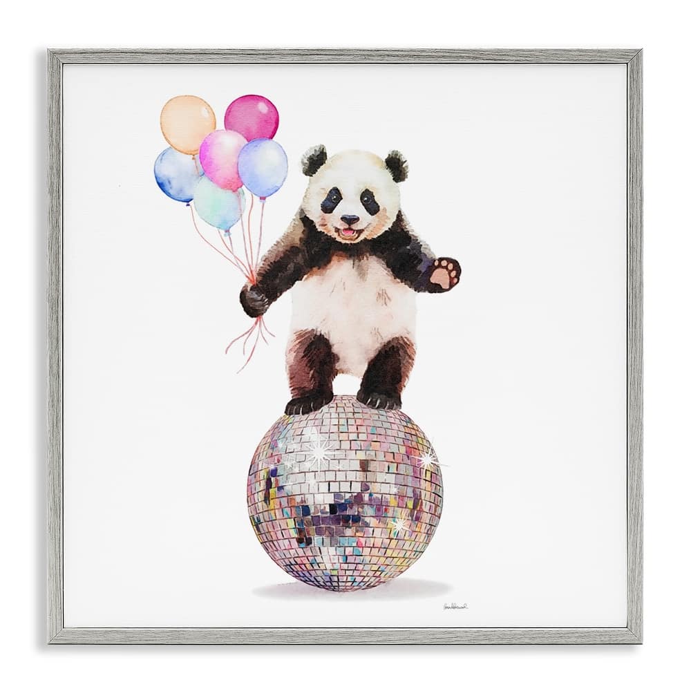 Stupell Panda & Balloons Disco Framed Giclee Art Design By Amanda Greenwood
