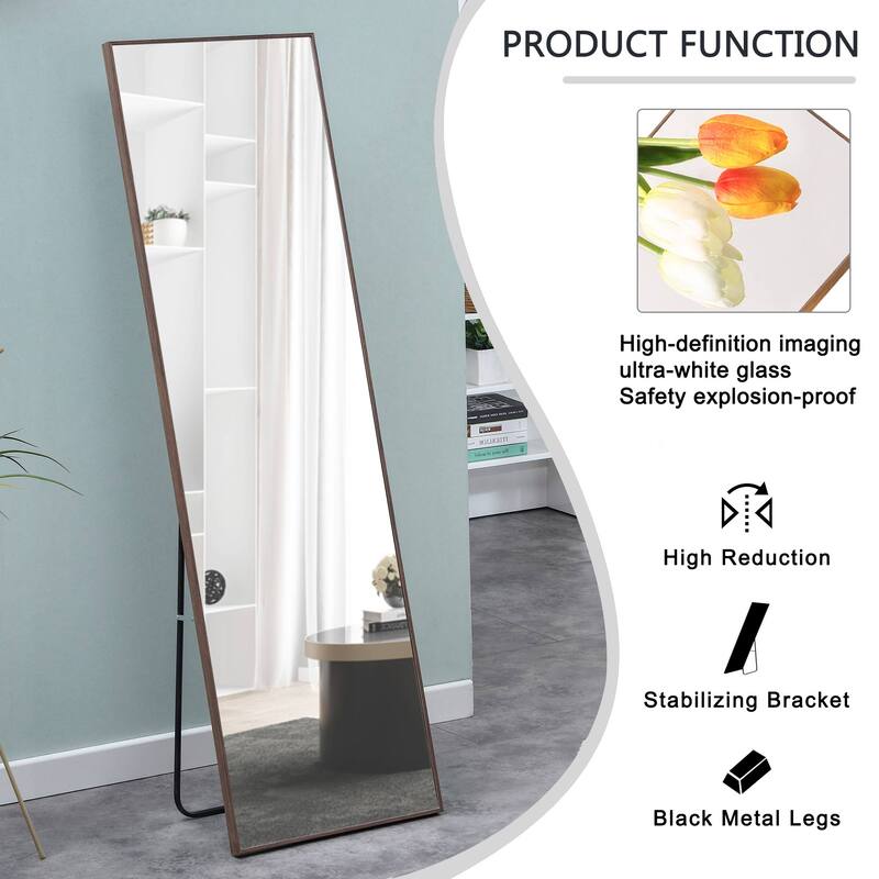 Roomfitters Full-Length Mirror with Natural Solid Wood Frame, 65"x23" Wall-Mounted or Floor Standing Dressing Mirror, Natural