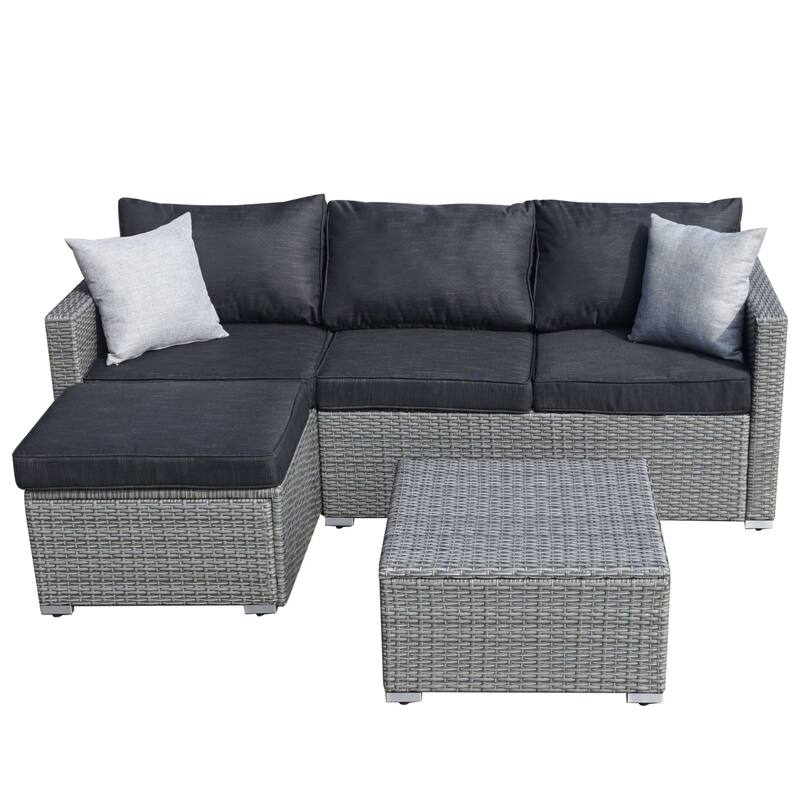 3-piece Patio Furniture Sets Resin Wicker Outdoor Sectional Sofa Chat Set