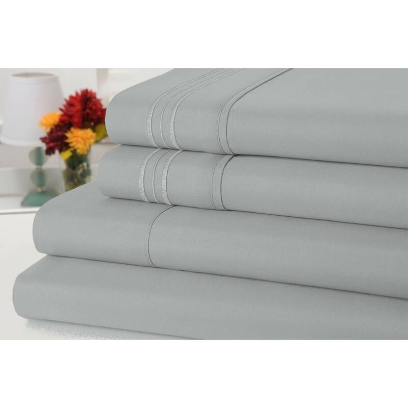 Rayon from Bamboo 4 Piece Luxury 3 Line Embroidered Sheet Set