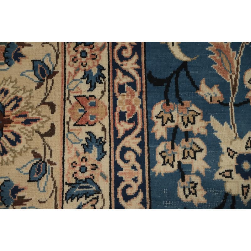 Hand Knotted Oriental 100% Wool Carpet Traditional All-Over Navy Blue & Blues Kashan Area Rug - 12' 6'' X 9' 3''