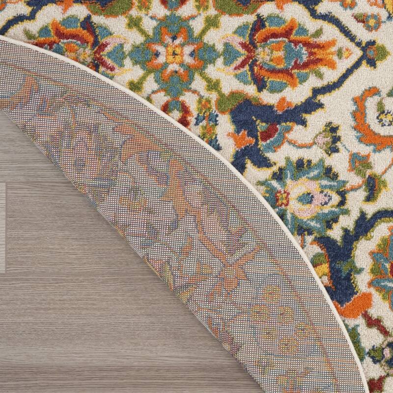 Givoz Power Loomed Geometric Floral Traditional Low Pile Area Rug By HomeRoots - 48' X '48' X '0.25