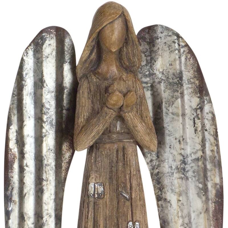 HomeRoots Set Of Two 14" Brown Polyresin Angel Figurine - 1.5' X '13.75' X '6.5