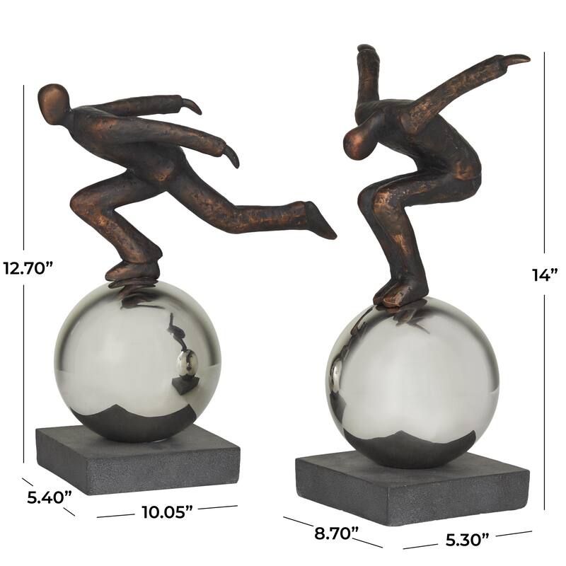Polystone People Decorative Sculpture with Silver Ball Stands - Set of 2 Bronze - Roche River Decor