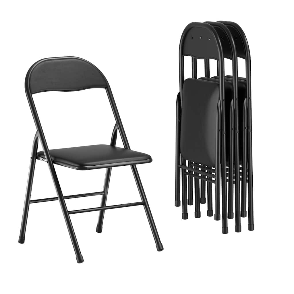 4-Piece Black Stackable Folding Chair Set Heavy Duty 350lb Capacity Waterproof PVC for Indoor and Outdoor Use