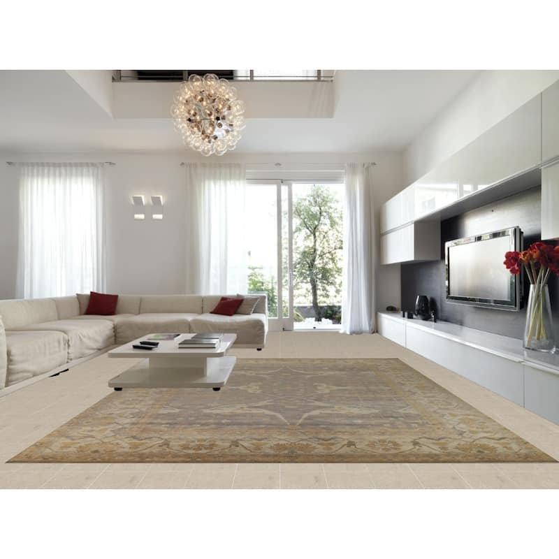 Gray Oushak Large Rug Transitional Handmade Wool Carpet - 12'0" x 15'1"