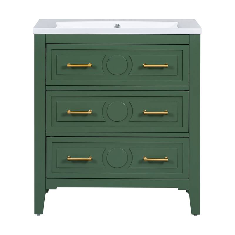30 inch MDF Freestanding Bathroom Vanity Set in Green with Integrated Resin Sink