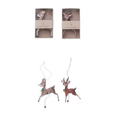 Wood and Recycled Paper Deer Pull Ornament, Set of 2