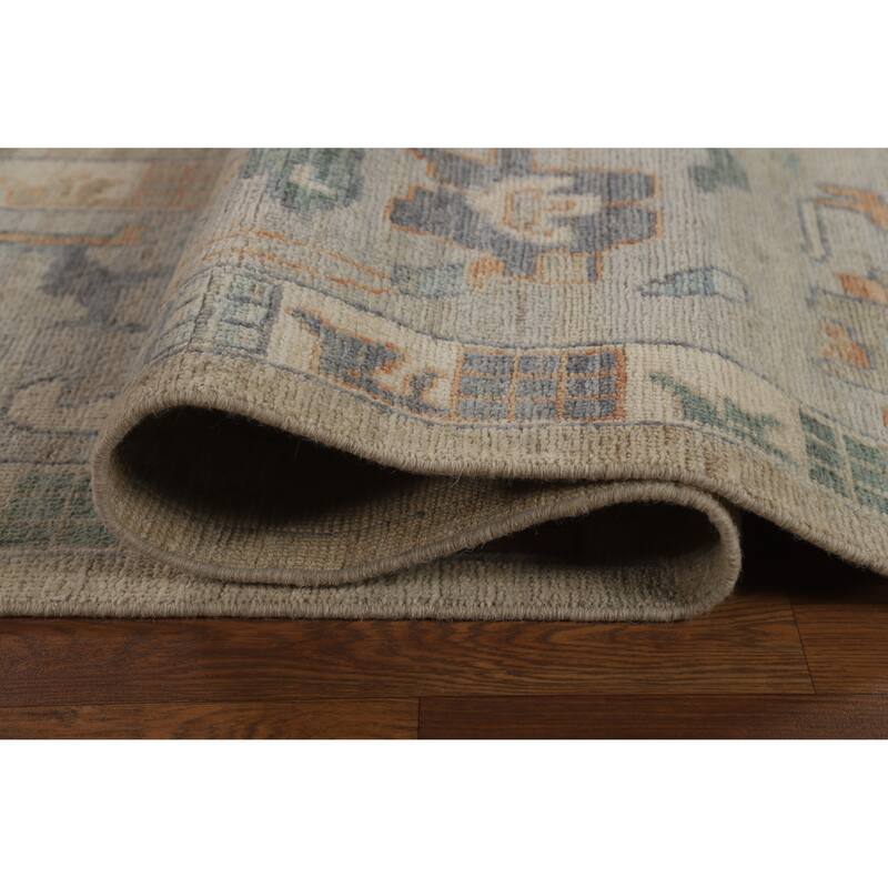 Vegetable Dye Oushak Turkish Large Rug Hand-Knotted Floral Wool Carpet - 9'11"x 14'8"