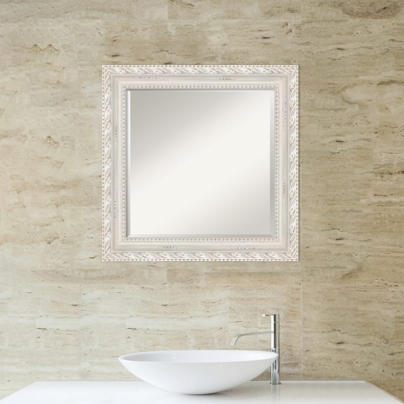 Opera Off White Beveled Wood Framed Bathroom Vanity Wall Mirror - Opera Off White
