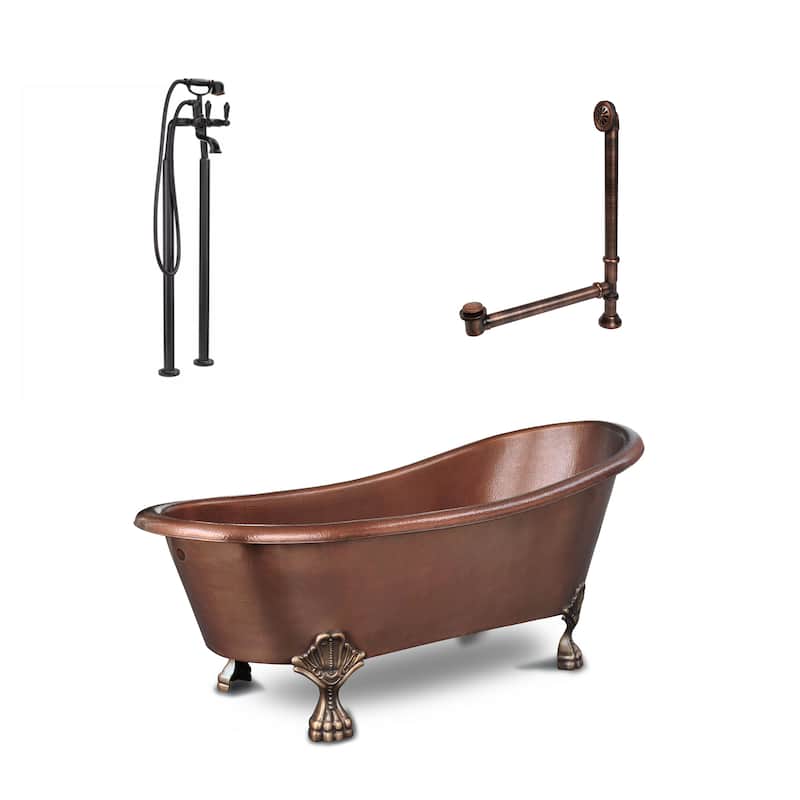 Heisenberg 5'6" Copper Freestanding Clawfoot Bathtub with Faucet and Drain Kit