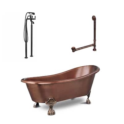 Heisenberg 5'6" Copper Freestanding Clawfoot Bathtub with Faucet and Drain Kit