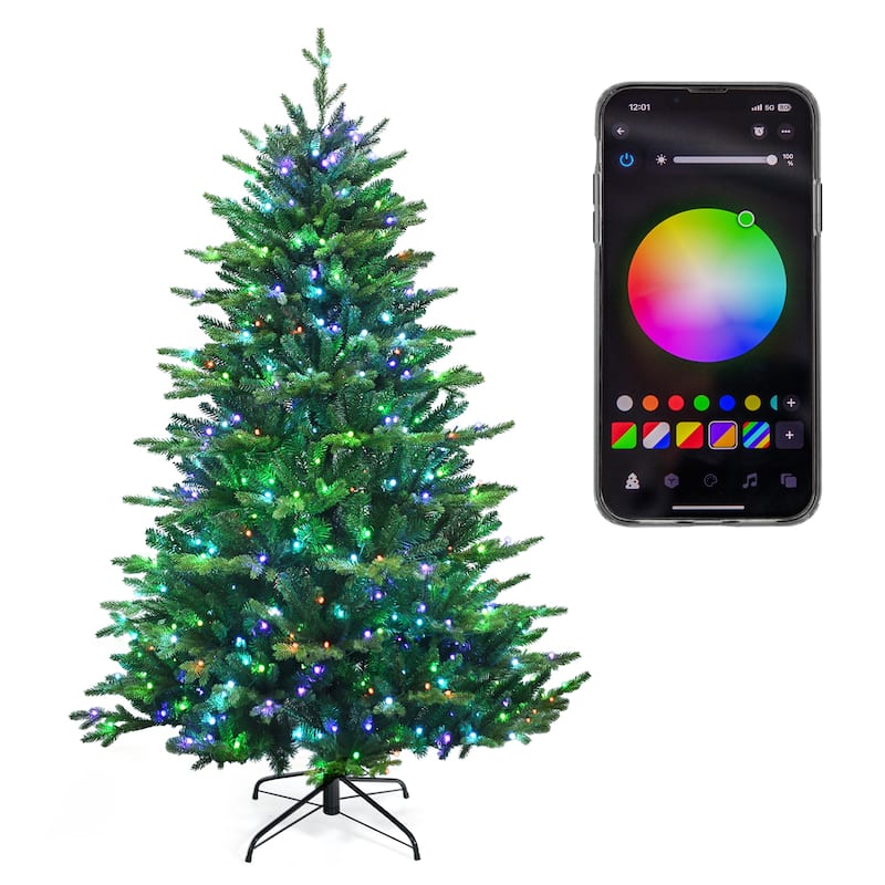 Gymax 6/7/8 FT Pre-lit Artificial Christmas Tree w/ APP Control & 15 - 6 Foot