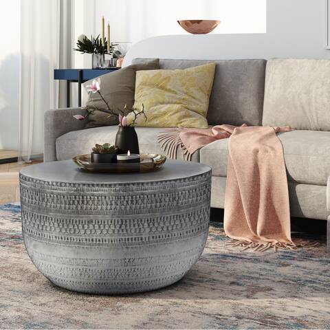 WYNDENHALL Jean Boho 30 inch Wide Metal Metal Coffee Table in Antique Silver, Fully Assembled
