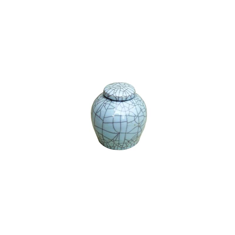 Crackle Lidded Ming Round Decorative Jar