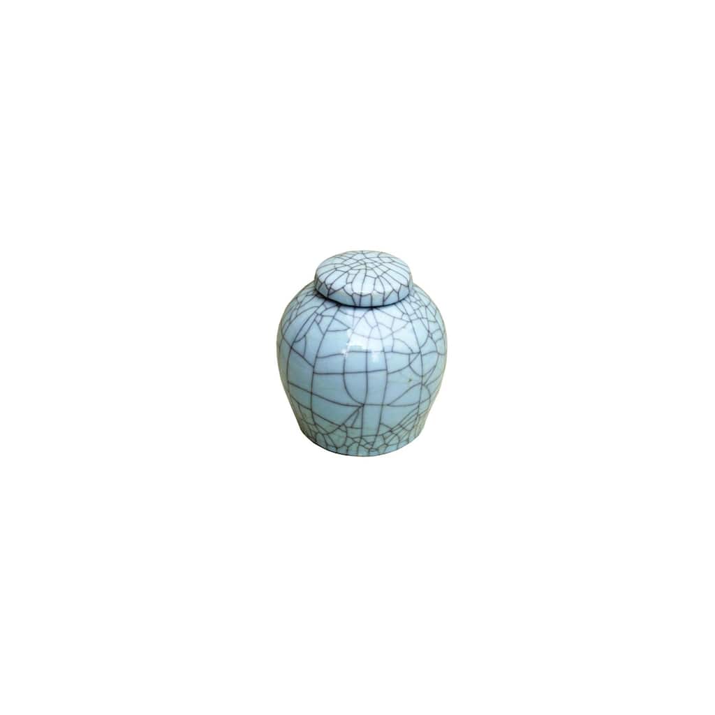 Crackle Lidded Ming Round Decorative Jar