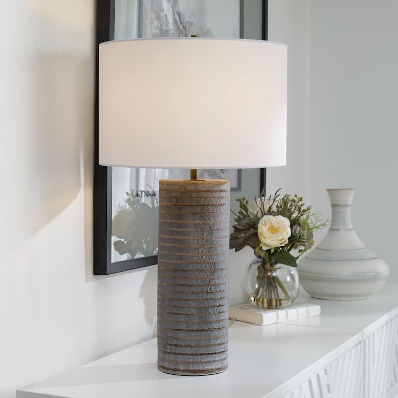 Ceramic Table Lamp with Drum Shade - 28.5" - Pewter Gray