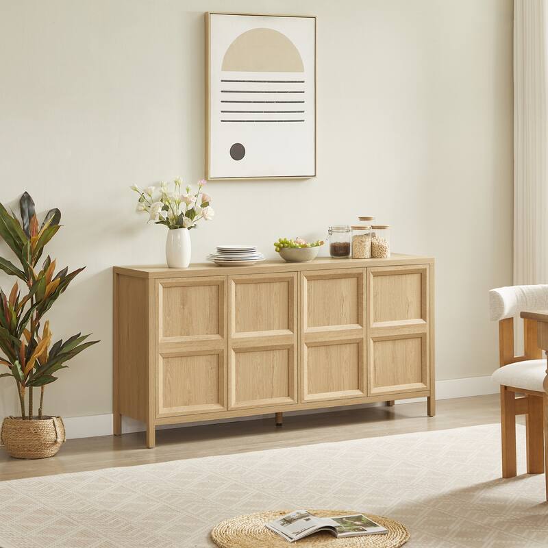 67" Modern sideboard storage cabinet with tip-on opening, soft-close hinges, and tilt-proof wall mount