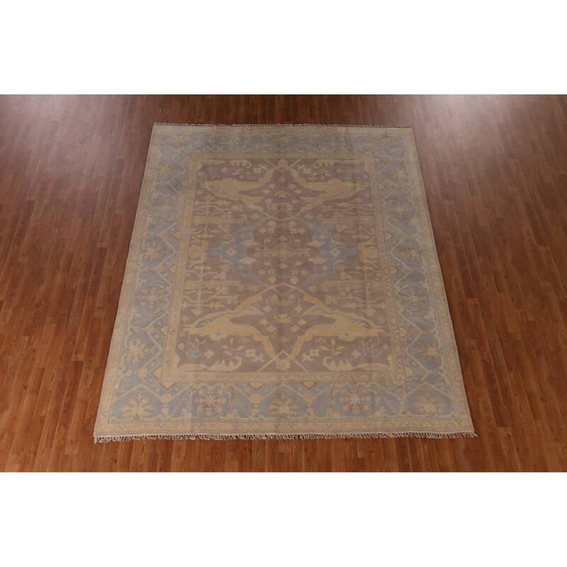 Earth Tone Brown Oushak Indian Area Rug Handmade Brown Wool Carpet - 7'11" x 9'9"