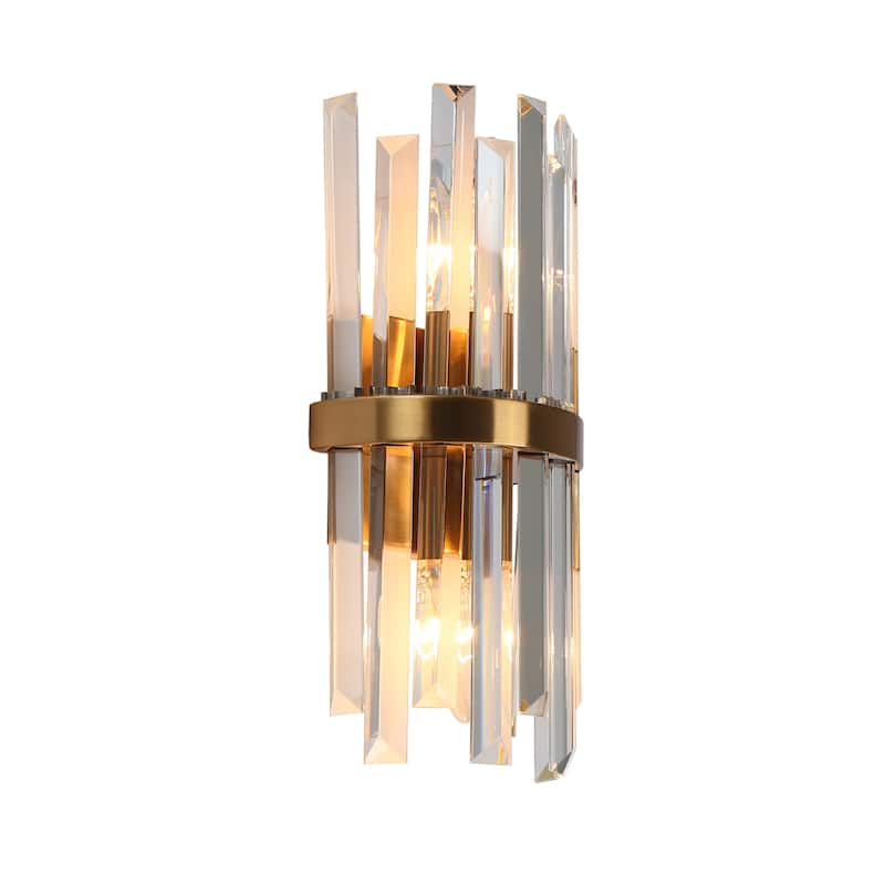 Modern 2-Light Glam Crystal Bathroom Vanity Lights Gold Wall Sconce - W6" x H12"