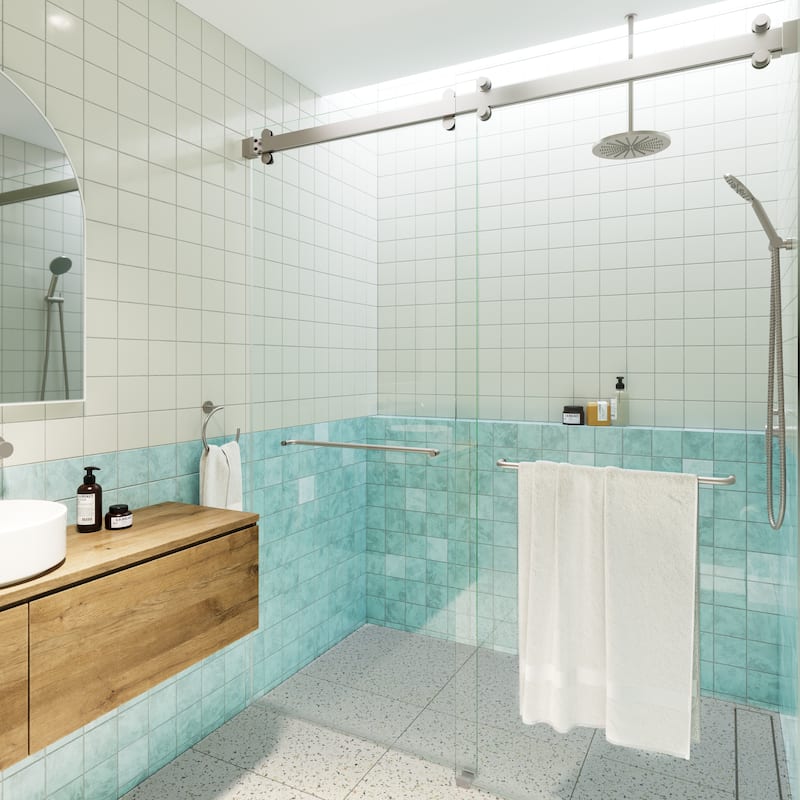 Polaris 60 in. x 78 in. Fully Frameless Glass Sliding Bypass Shower Doors with Square Hardware - Brushed Nickel