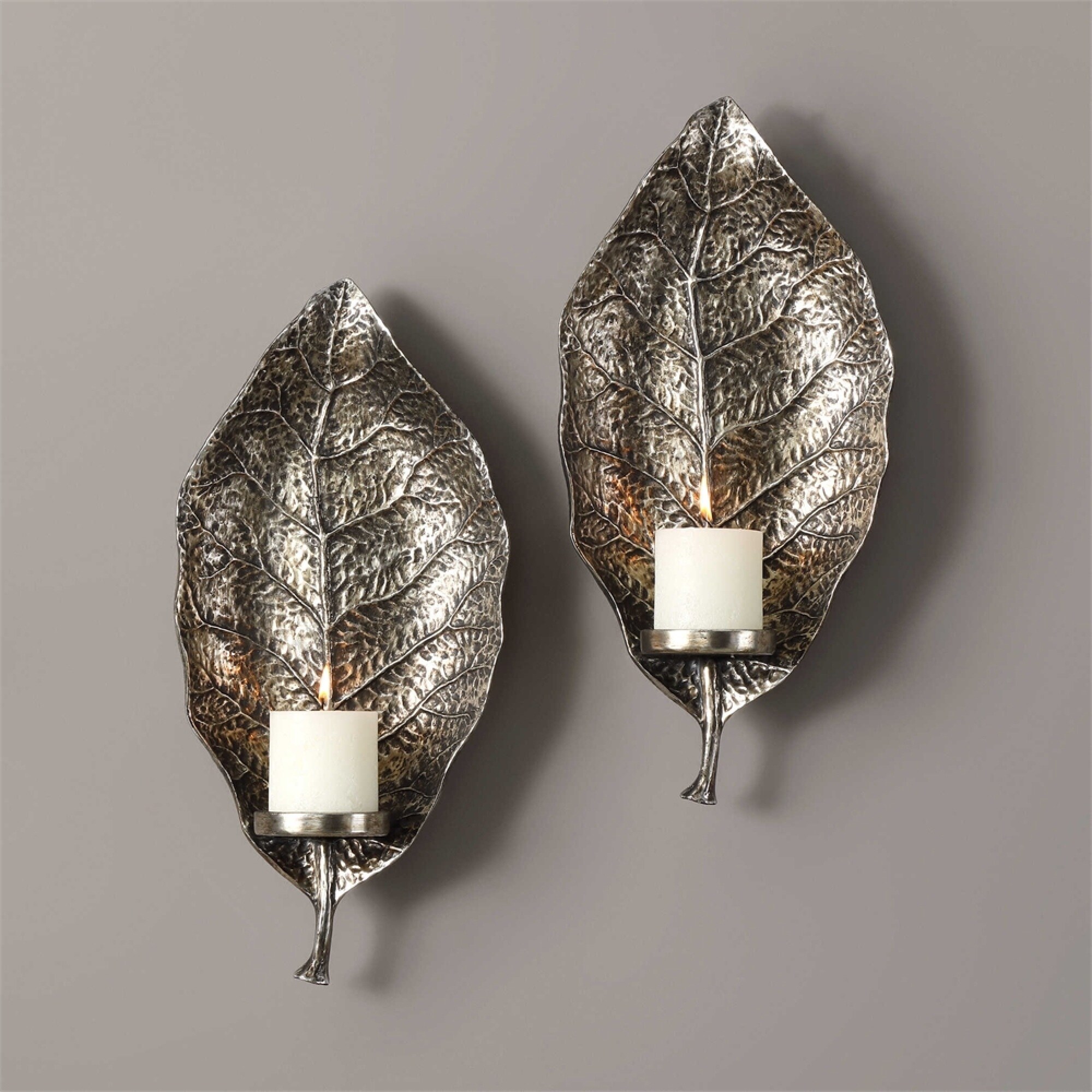 Wall Mounted Sconce Candle Holder 2 Piece Set Home Spa Salon Decor Leaf Gift Box 