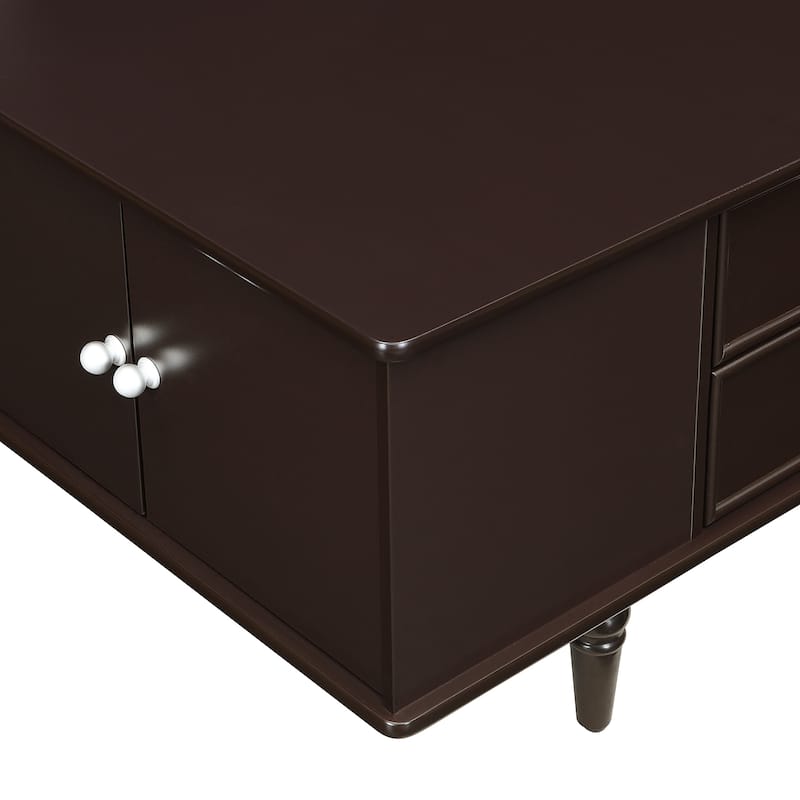 Modern Coffee Table with Two Side Hidden Storage Cabinet, Wood End Table Office Table with Two Drawers