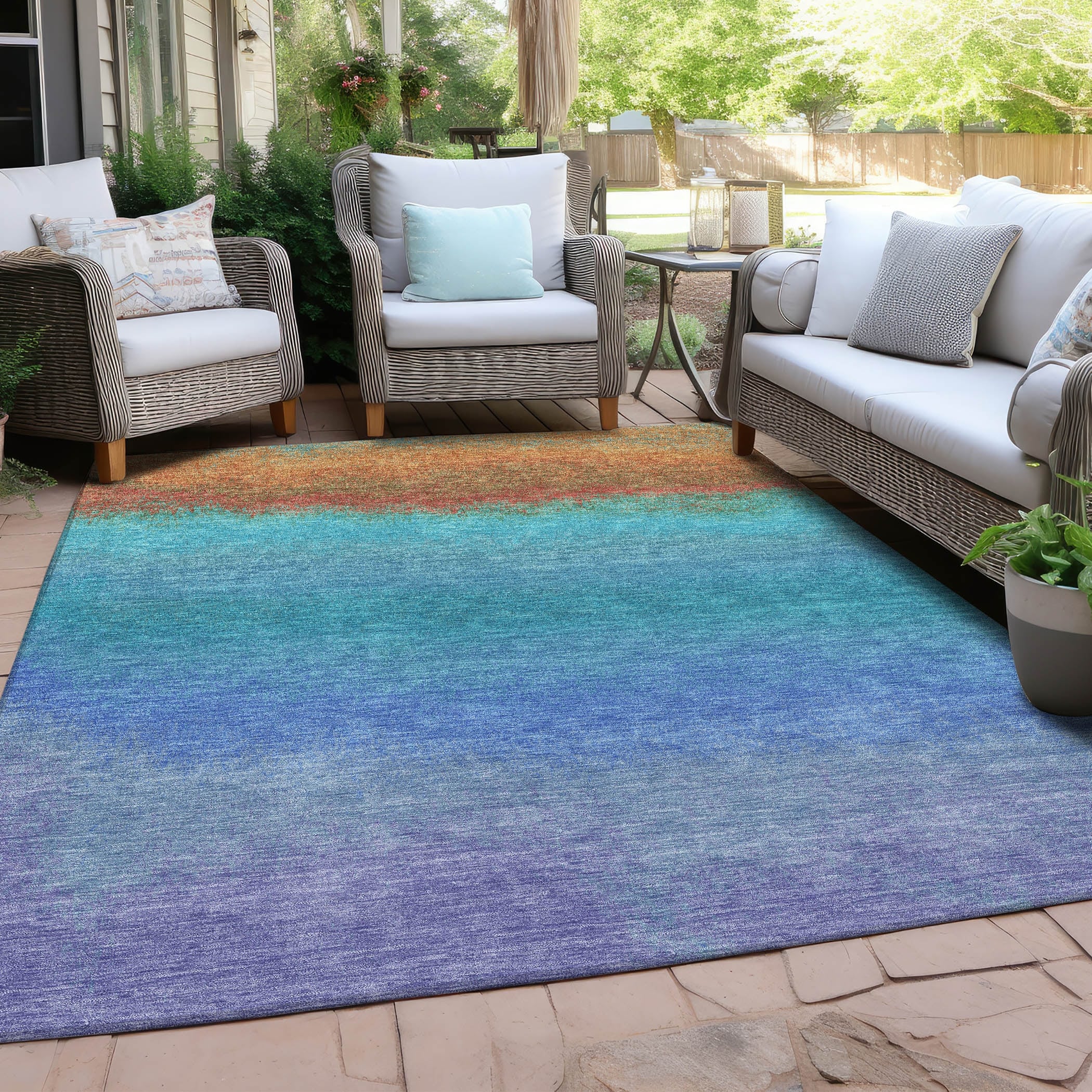 Machine Washable Indoor/Outdoor Ombre Glam Chantille Rug