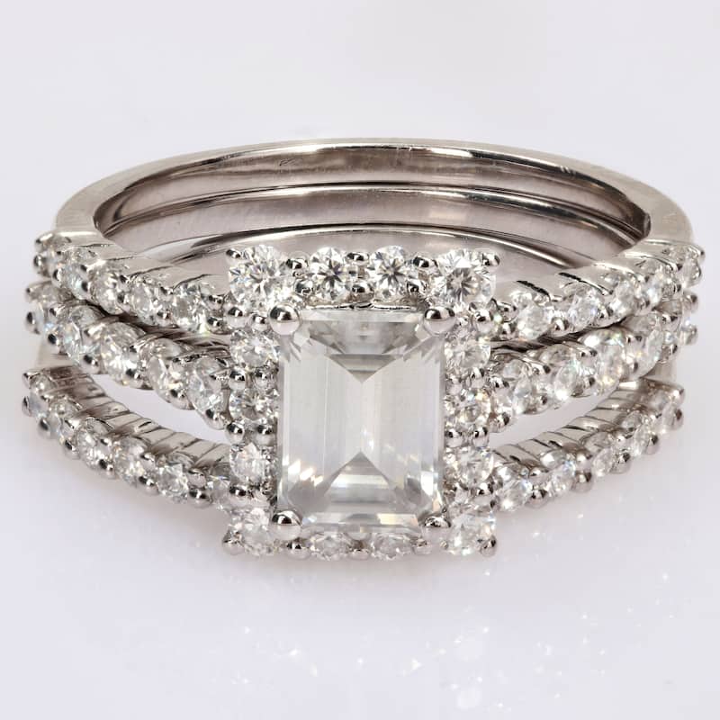 Miadora 2 1/10ct DEW Octagon-cut Moissanite Halo Bridal Ring Set in Sterling Silver