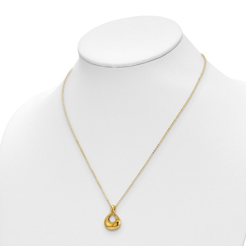 Curata14k Yellow Gold Polished 14.6mm Tear Drop Necklace, 18"
