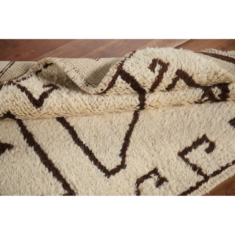 Anatolian Beige Turkish Runner Rug Handmade Geometric Wool Carpet - 3'6"x 12'4"
