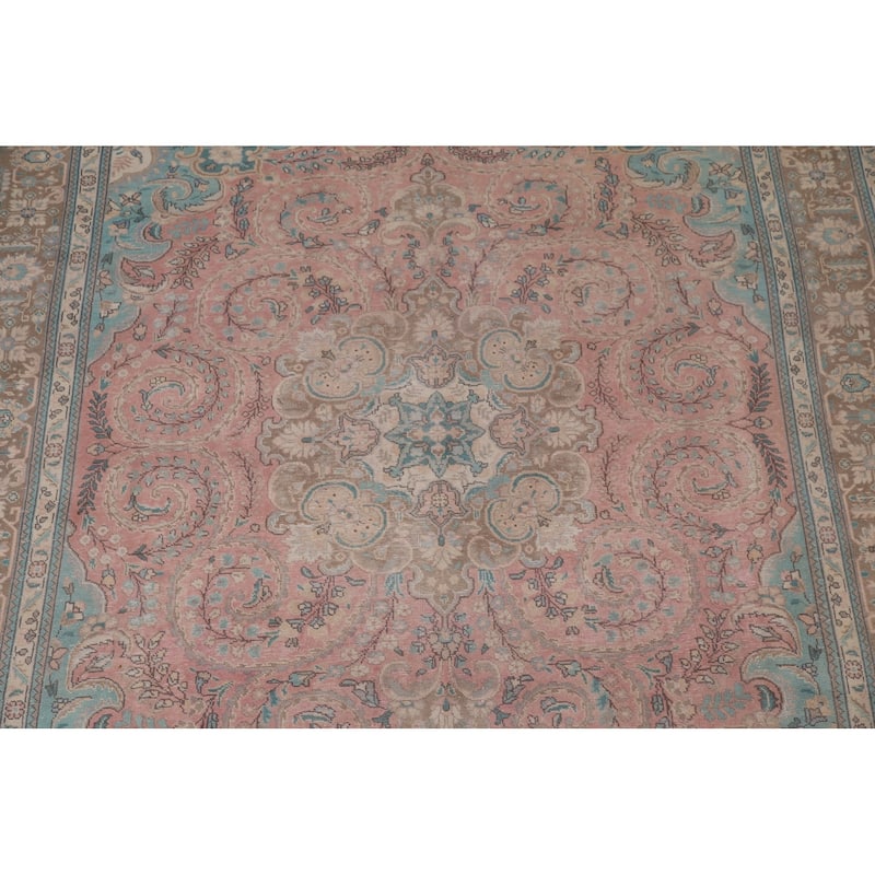 Distressed Tabriz Persian Vintage Area Rug Handmade Wool Carpet - 7'9"x 10'10"