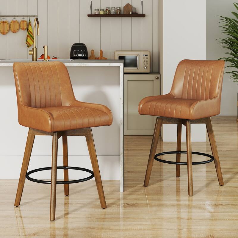 26" Upholstered Counter Height Swivel Bar Stool with Solid Wood Legs - 38.8"H x 20.5"W x 21.7"D