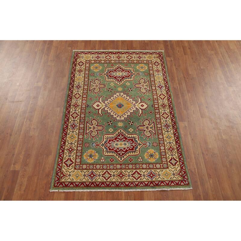 Green Kazak Oriental Accent Rug Handmade Wool Carpet - 3'11" x 6'0"