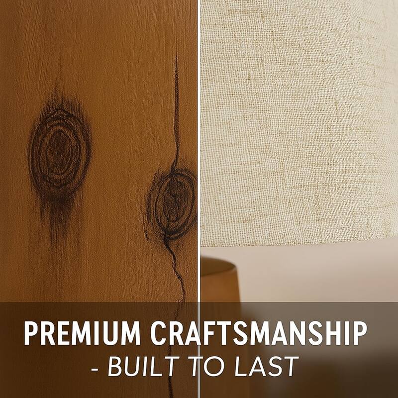 Brown 59" Tall Resin Floor Lamp with Woodgrain Base and Linen Shade