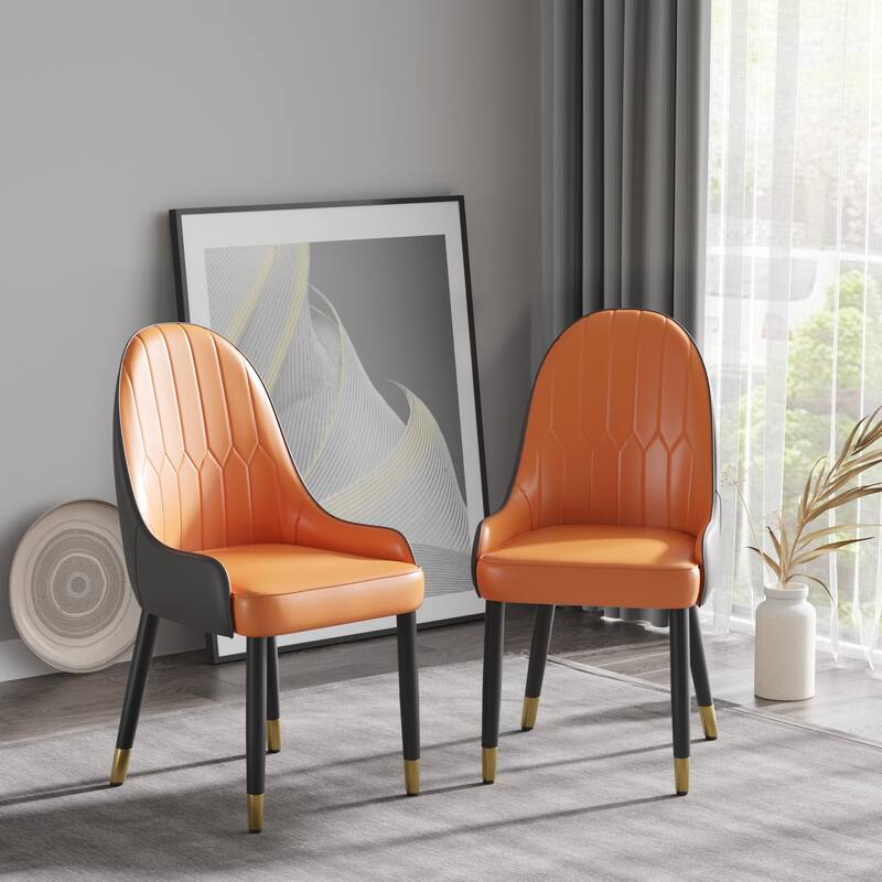 Modern 2 Piece PU Kitchen Dining Chair with Cushion, Solid Wood Metal Feet, Backrest for Dining Room Kitchen Living Room Bedroom