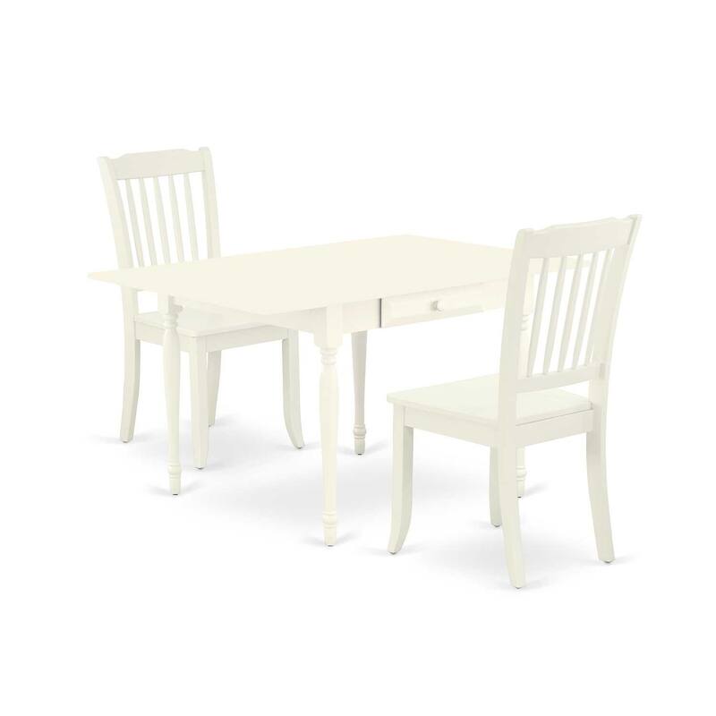 HomeStock 3-Piece Linen White Finish Rectangular Solid Wood Top With Dropleaf Dining Table Set